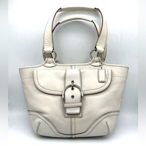Coach Soho Shoulder Bag 2004 Vintage Y2K Ivory Leather w/ Saddle Stitching EUC!
